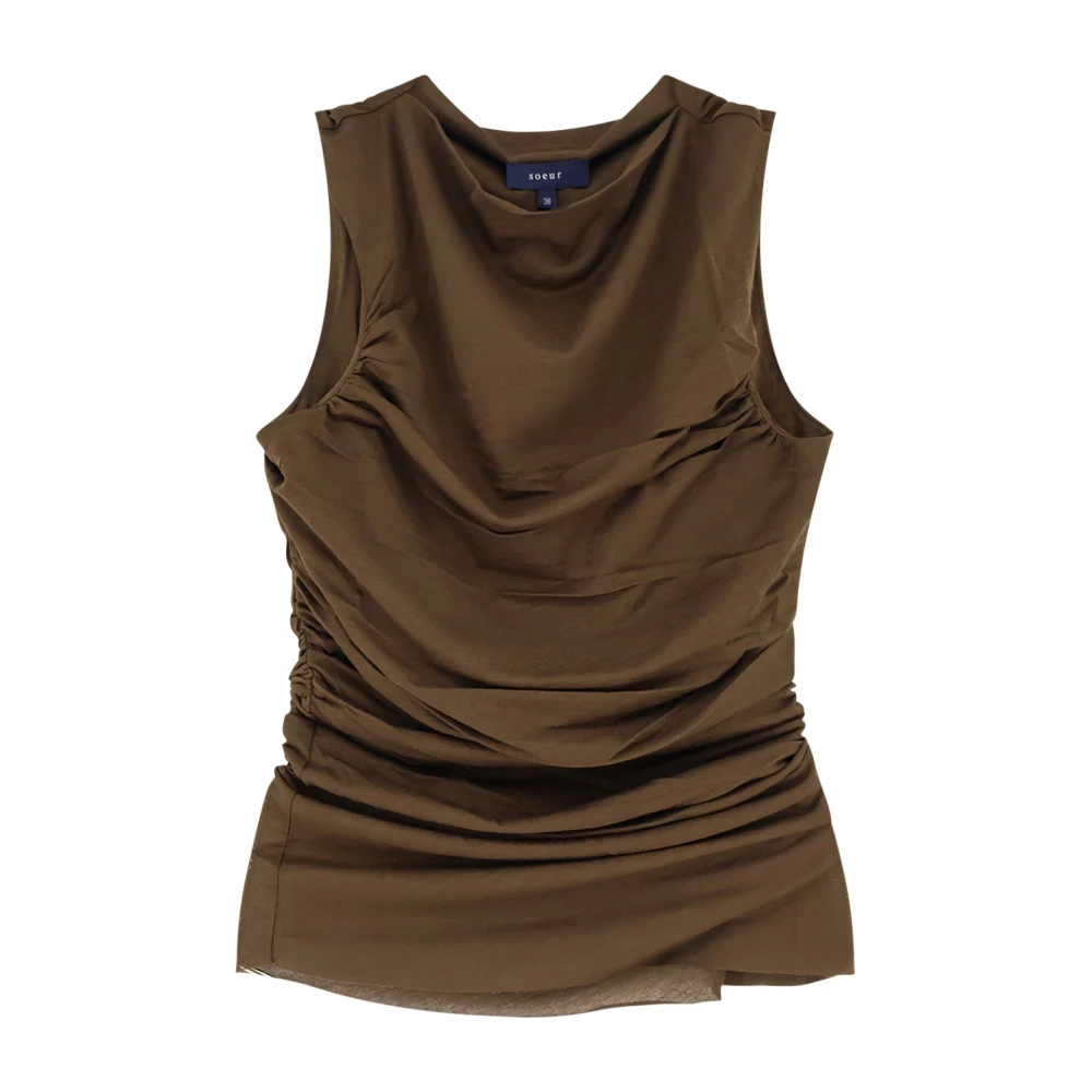 Soeur Women's Brown Sleeveless Tops, Xs, Irina Draped Top