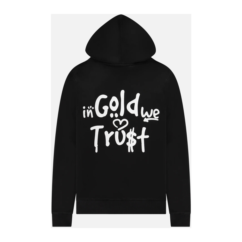 In gold we online trust hoodie heren zwart