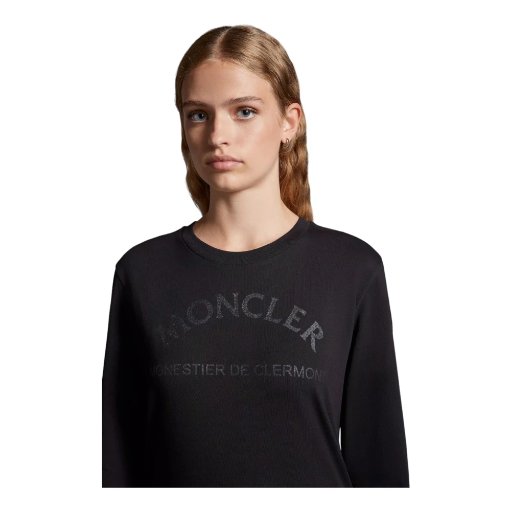 Moncler Glitter Logo Longsleeve T-shirt Black Dames
