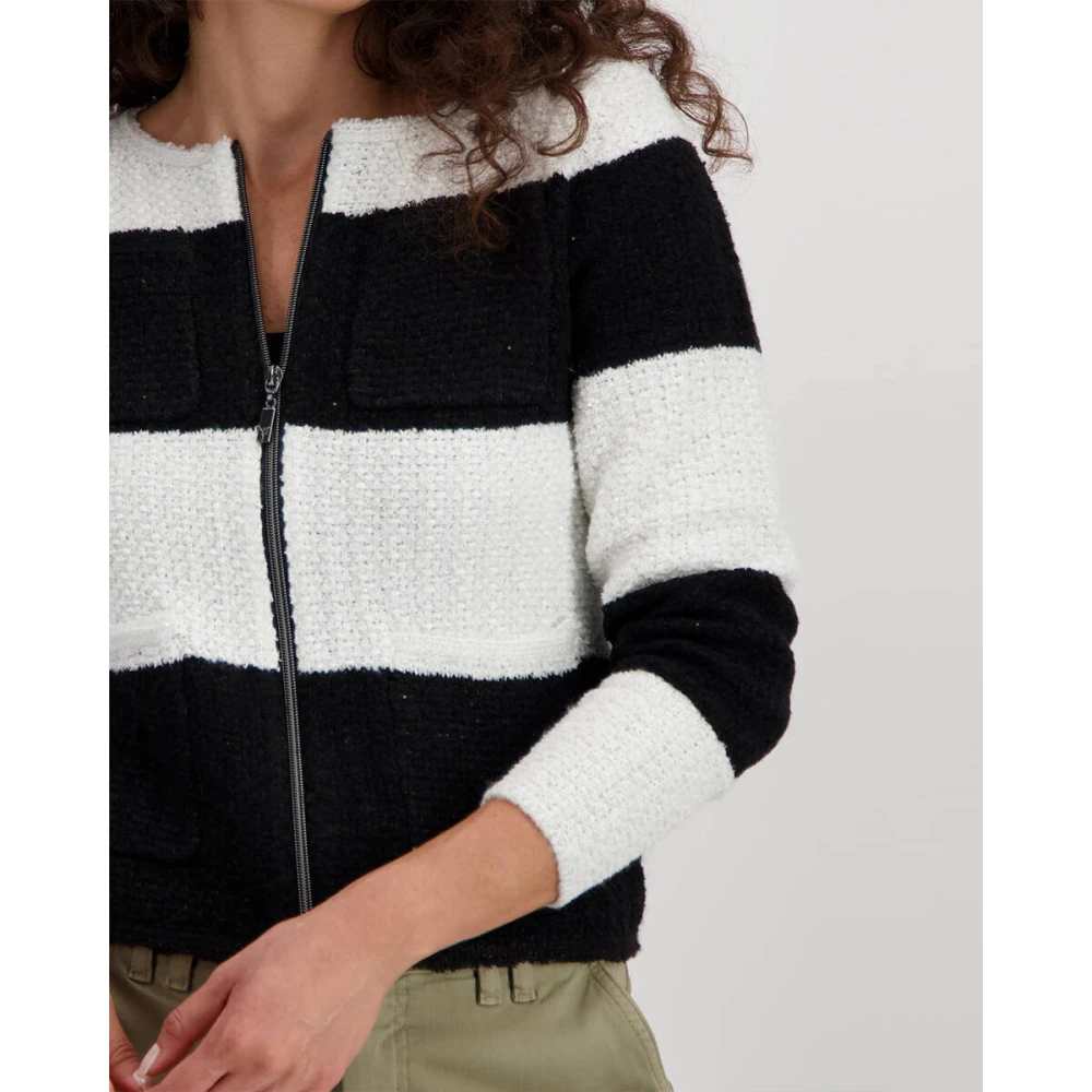 monari Tweed Blokstreep Vest Black Dames
