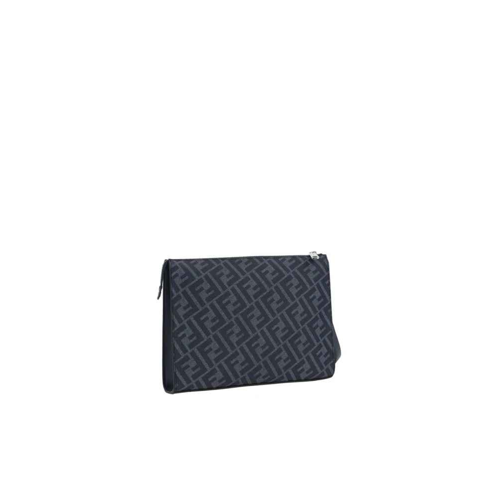 Fendi Jacquard FF Motief Leren Clutch Tas Blue Heren