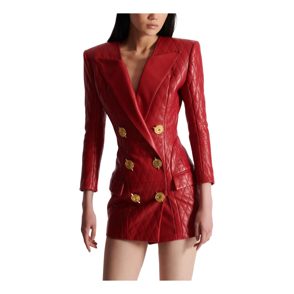 Balmain Korte gewatteerde leren jurk Red Dames
