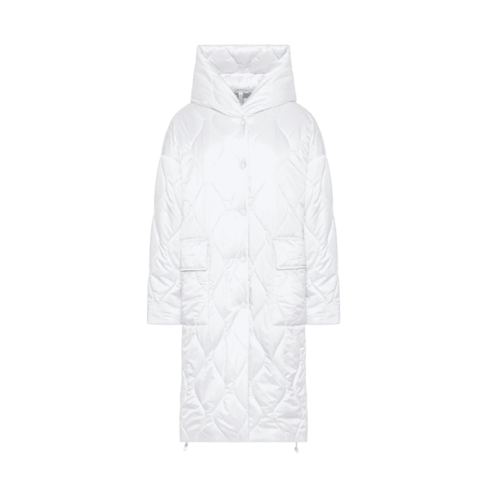 Duno Witte Lange Gewatteerde Jas met Capuchon White Dames