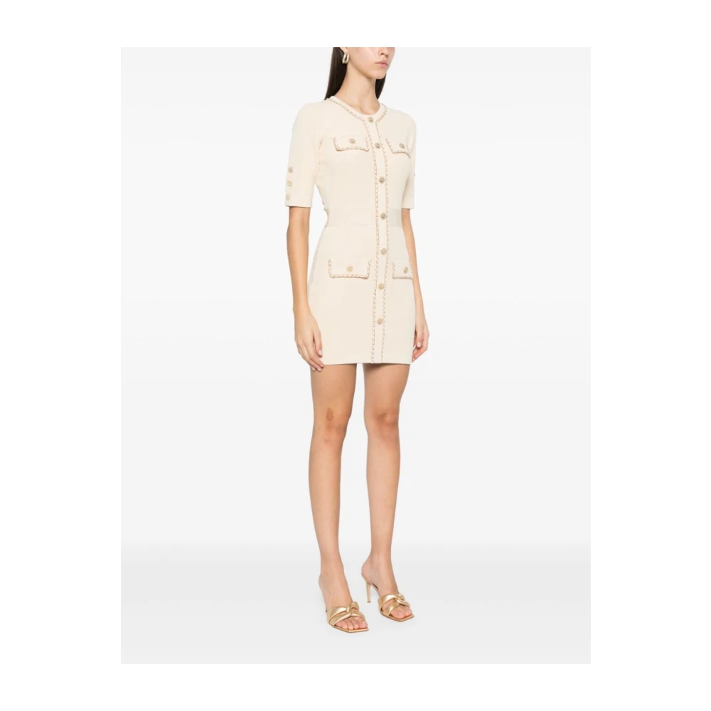 Elisabetta Franchi Crème Honingraatsteek Mini Jurk Beige Dames
