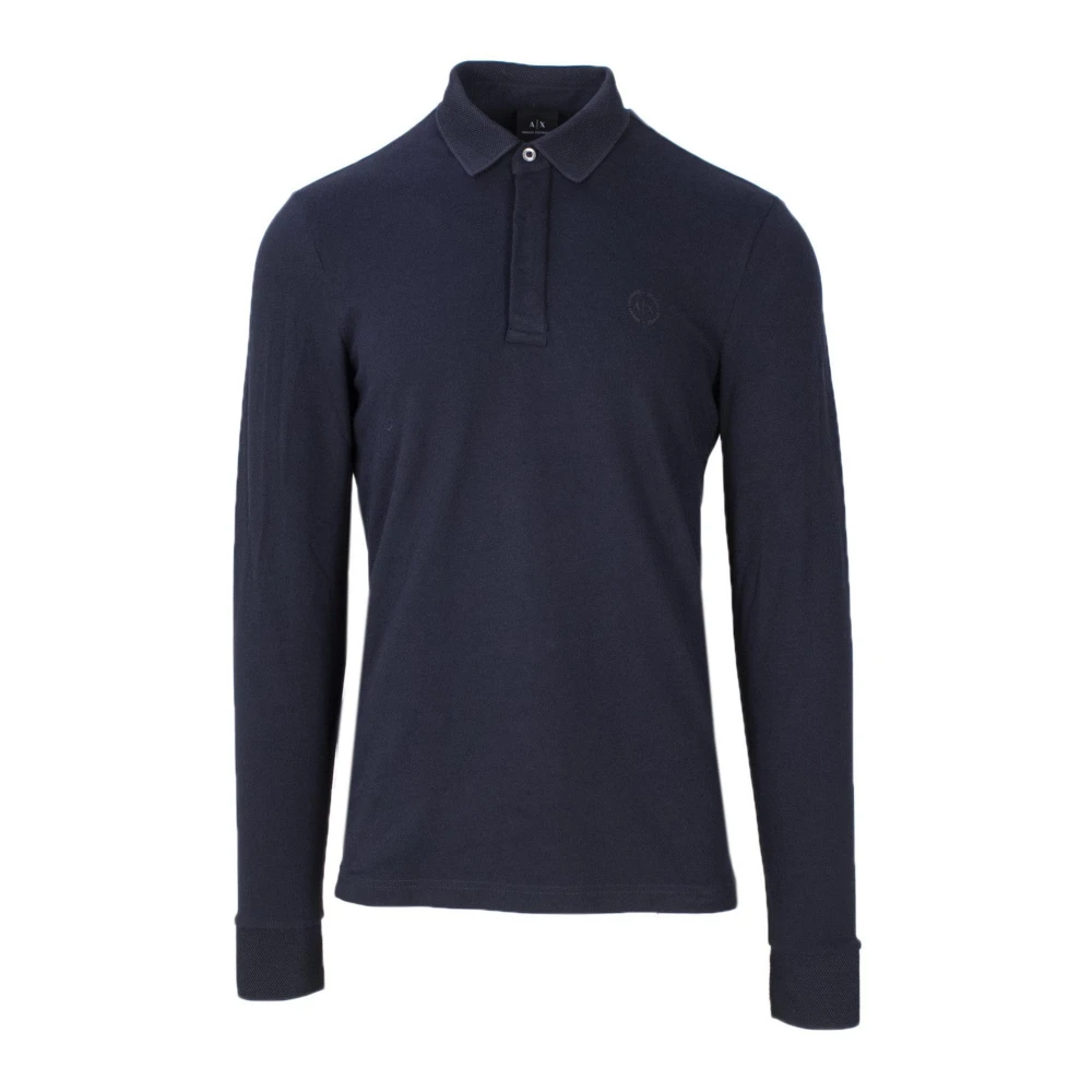 Armani Exchange Uomo Blu Polo Classico A Maniche Lunghe Navy