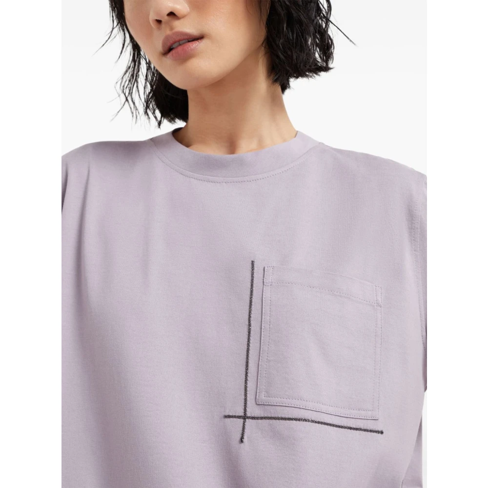 BRUNELLO CUCINELLI Lila Paarse Crew Neck Zak T-shirt Purple Dames
