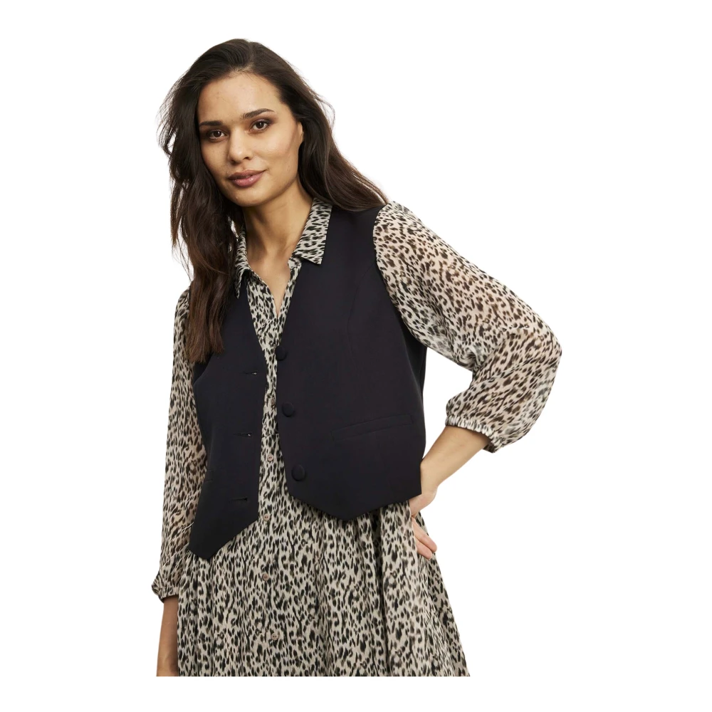 IN Front Eenvoudig en Elegant Vest met Knoopsluiting Black Dames