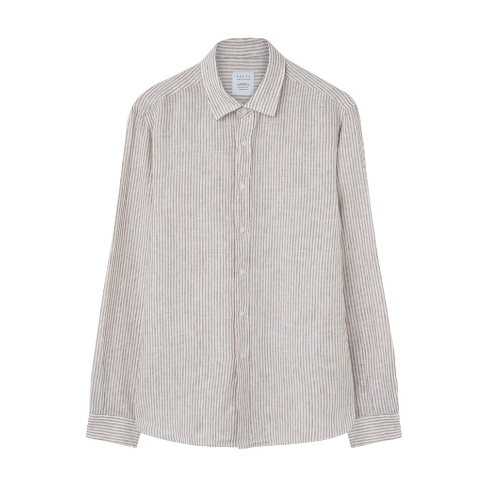 Xacus Men's Beige Striped Linen Shirt