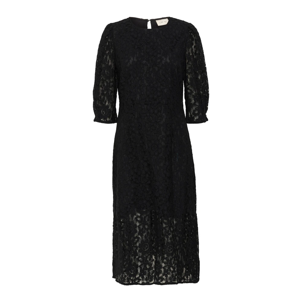 Cream Elegante Zwarte Kant Jurk Black Dames