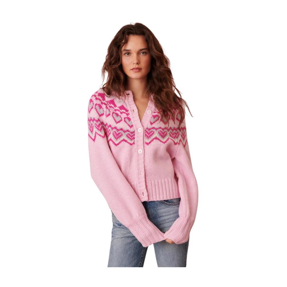 Loveshackfancy Roze Fairisle Wol Cardigan Pink Dames