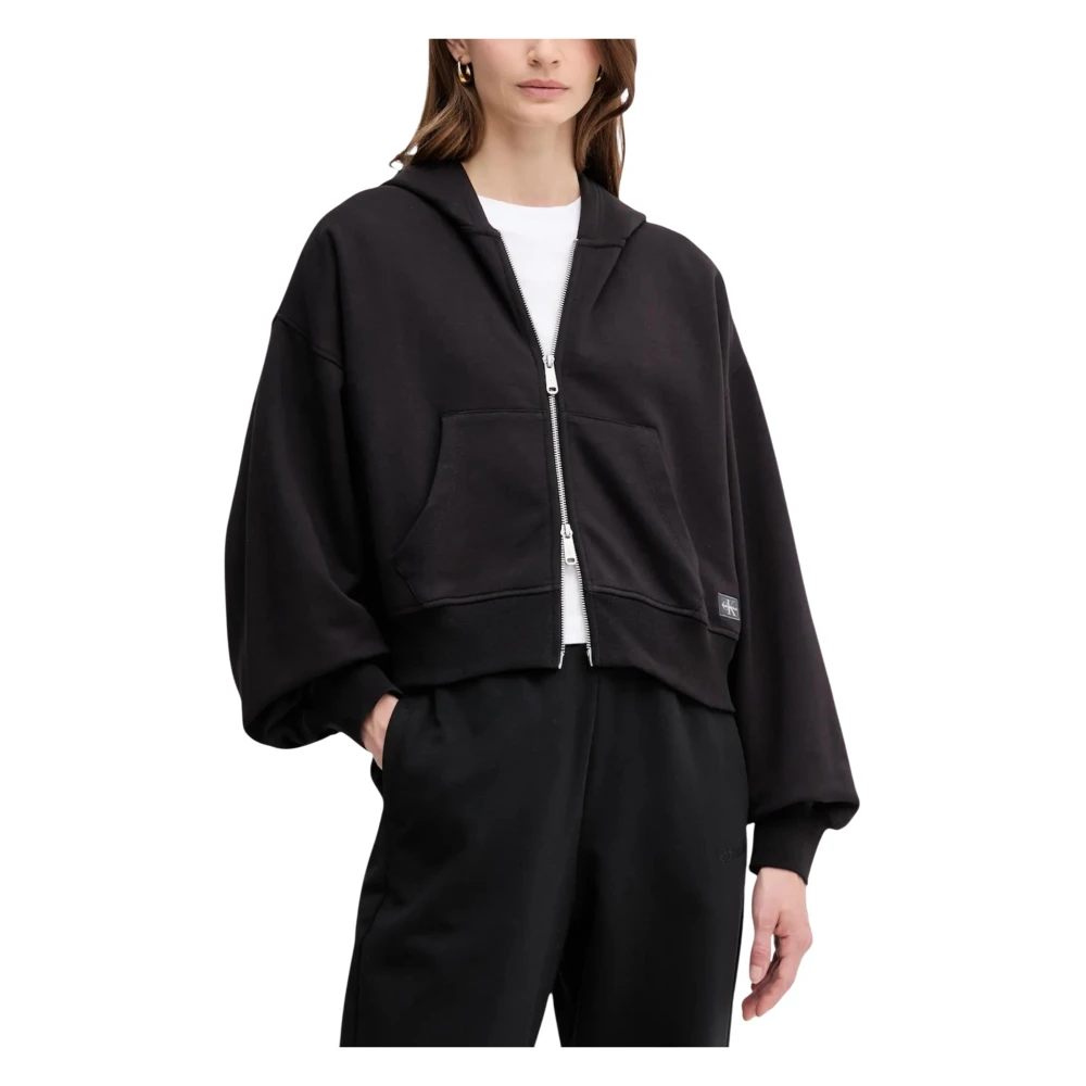 Calvin Klein Jeans Women's Black A- French Terry Badg - Zip-Throughs - Xl - Sweatshirts & Hoodies