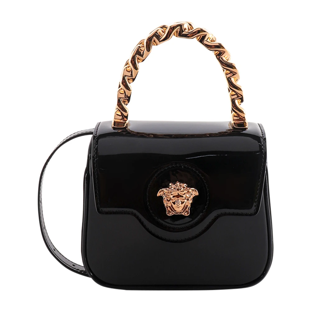 Versace Zwarte Leren Handtas met Kettinghandvat Black Dames