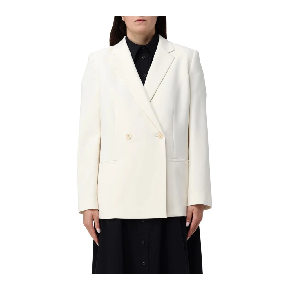 Theory Women's Beige Double-Breasted Blazer Jacket With Notched Lapel