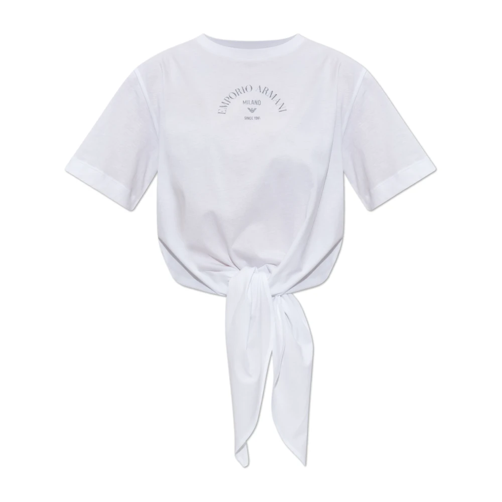 Emporio Armani T-shirt met decoratieve voorkant strik White Dames