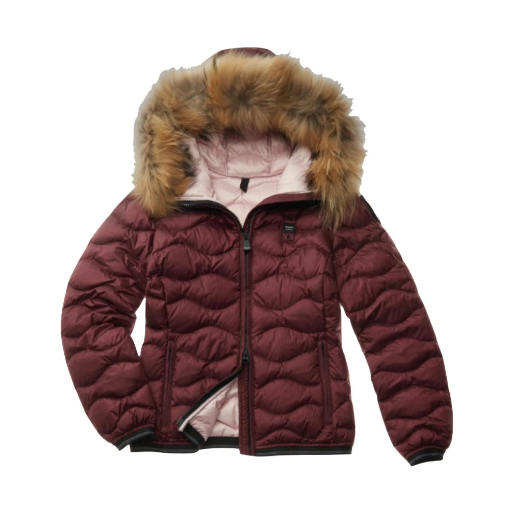 Blauer Gewatteerde jas met capuchon en bontafwerking Red Dames
