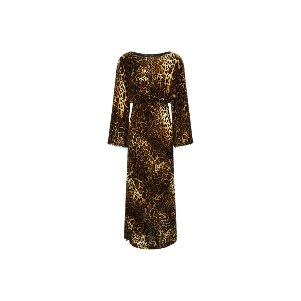 Roberto Cavalli Brown Maxi Dresses, Female, M, Leopard Print Velvet Dress