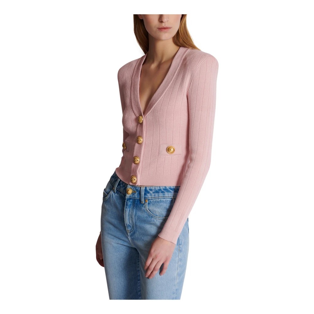 Balmain Geknipte gebreide vest Pink Dames