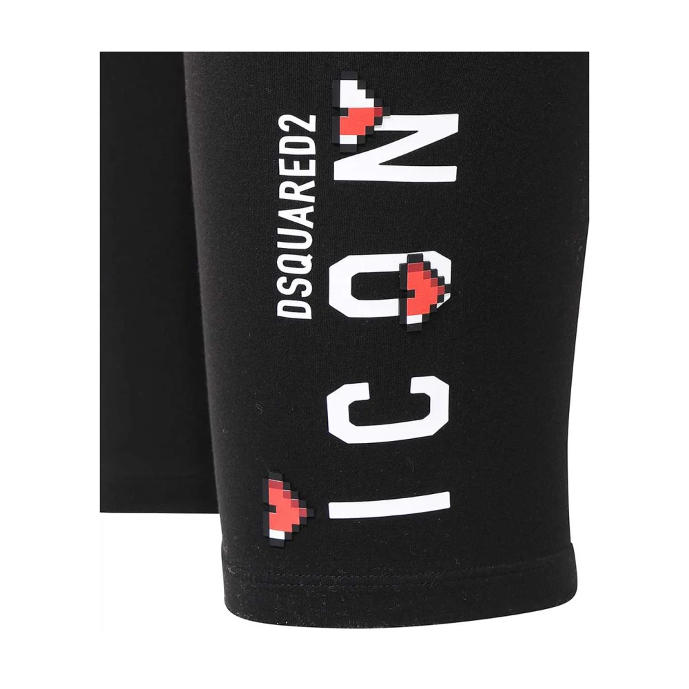 Dsquared2 Contrasterende Logo Print Katoenen Shorts Black Dames