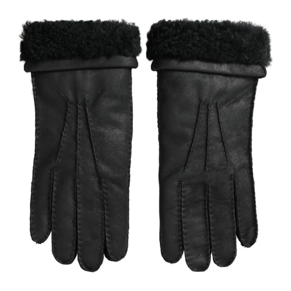 Dolce & Gabbana Svarta Läder Päls Vanten Handskar Black, Herr