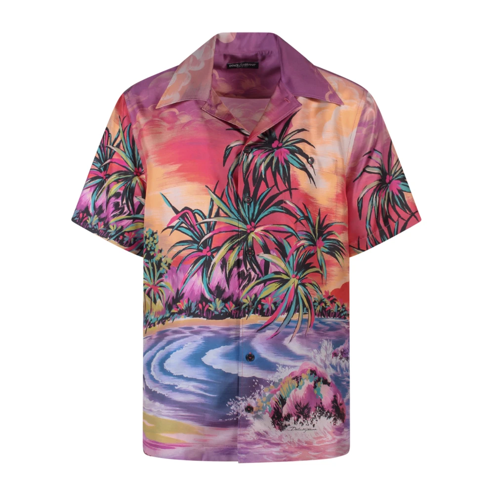 Dolce & Gabbana Zijden overhemd met Hawaïaanse print en bowlingkraag Multicolor Heren