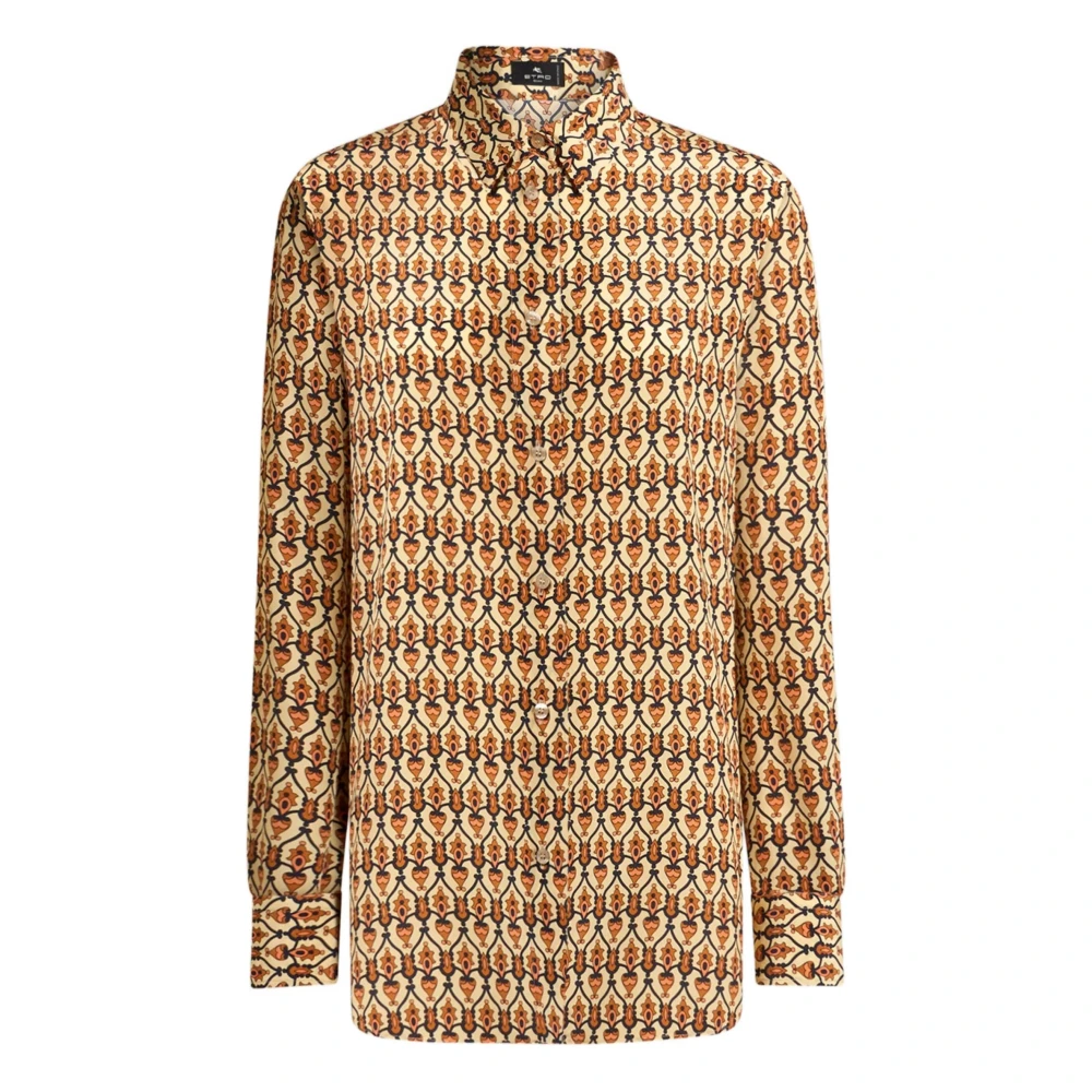 Etro Vrouw Beige Overhemden Dames, Xs, Zijden Geometrische Print Shirt En