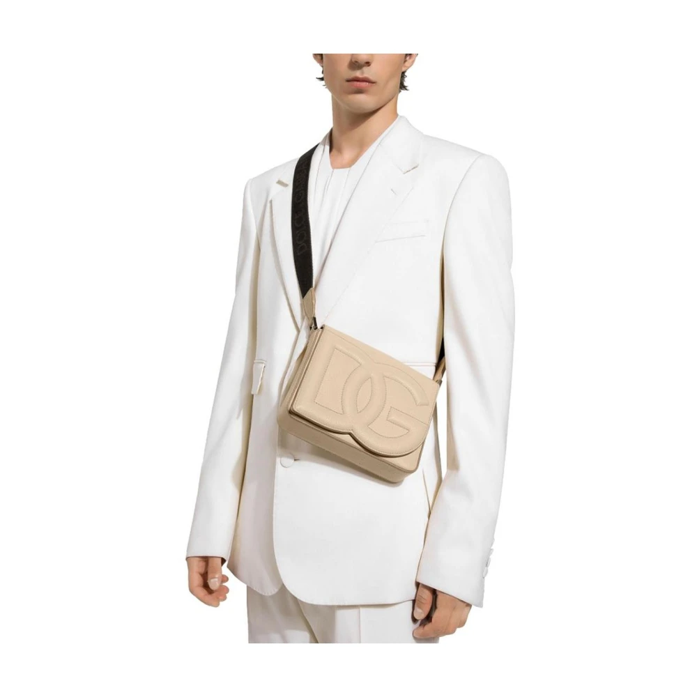 Dolce & Gabbana Stijlvolle Leren Crossbody Tas Beige Heren