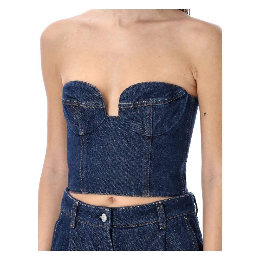 Magda Butrym Navy Denim Corset Top Blue Dames