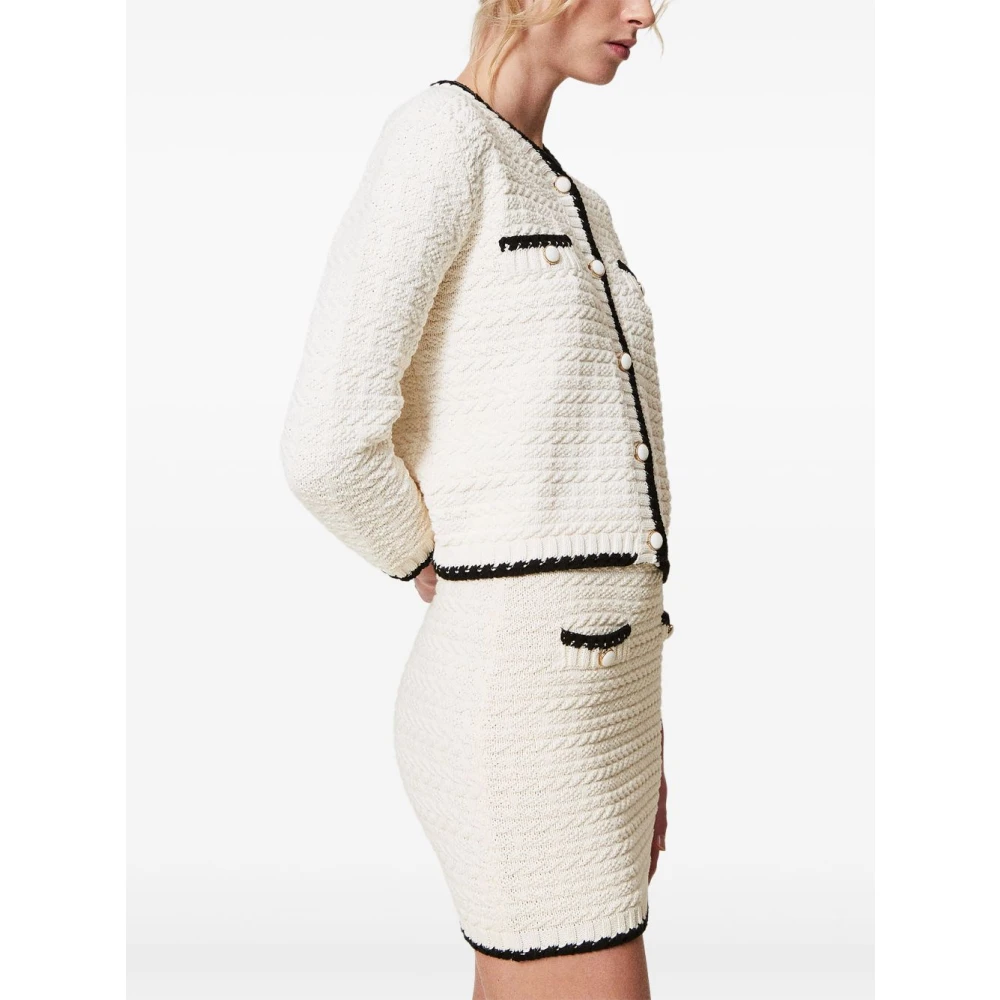 Twinset Zwarte jas met knoopsluiting White Dames