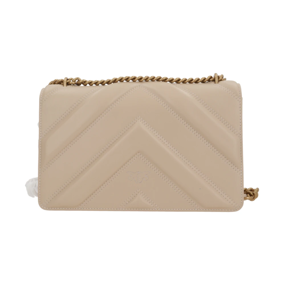 pinko Beige Leren Tas met Goudkleurige Hardware Beige Dames