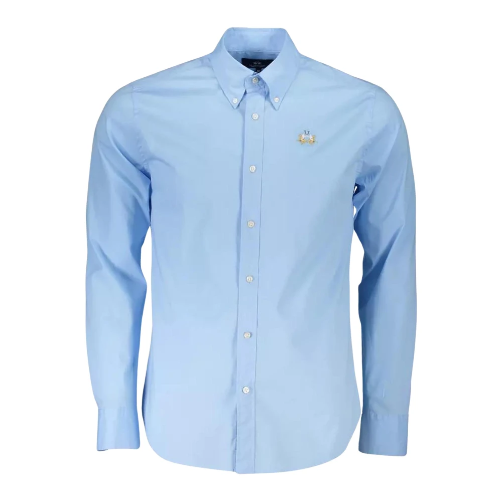 La Martina Men's Blue Cotton Shirt With Button Down Collar And Logo Embroidery 2XL