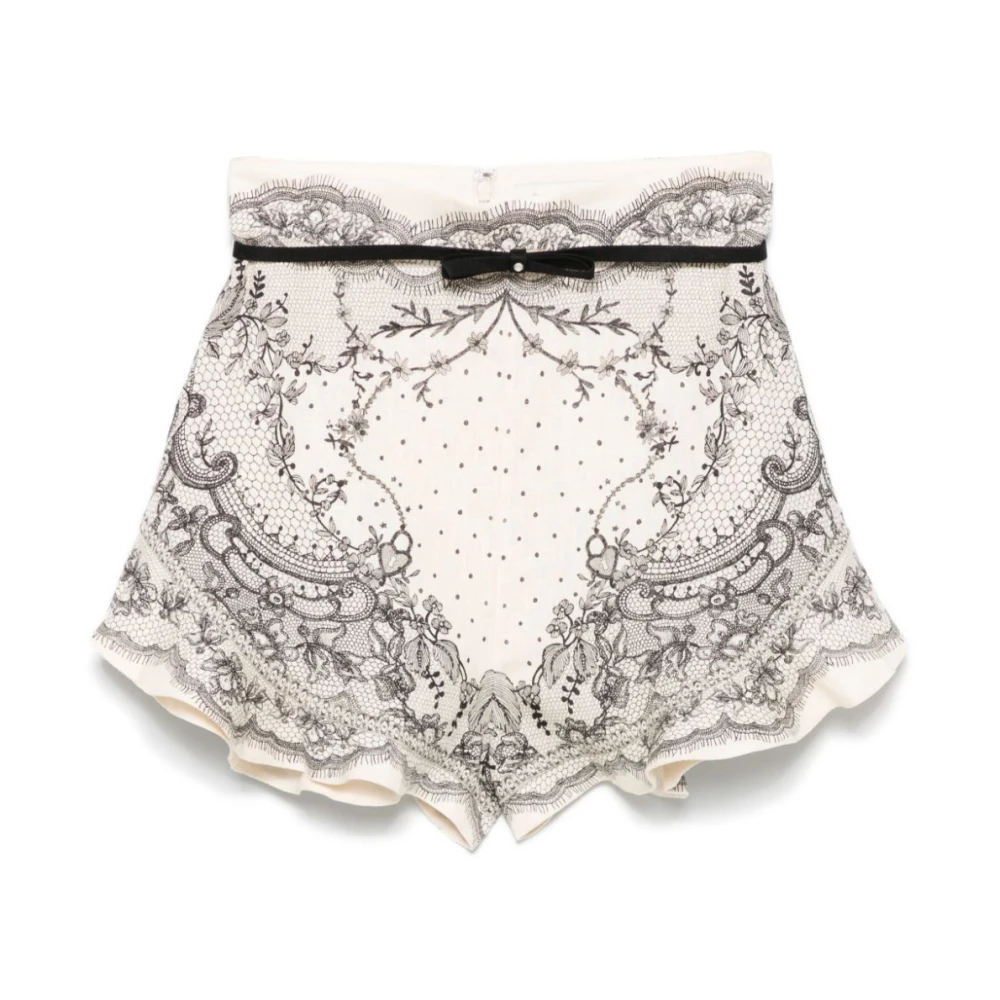 Zimmermann Witte Shorts met Grafische Print en Gerimpelde Details White Dames