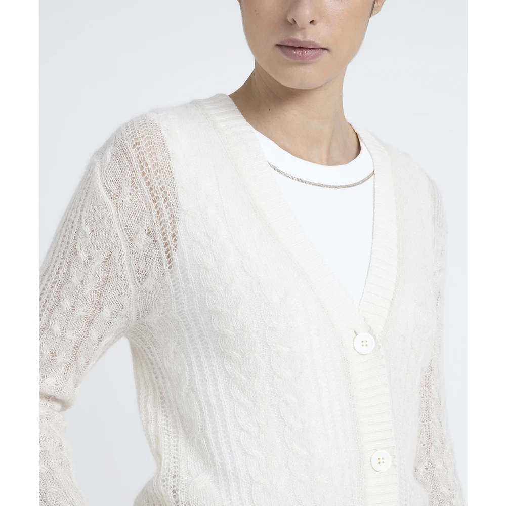 PESERICO Merino wol alpaca en Lurex vest met gevlochten steek ronde hals White Dames