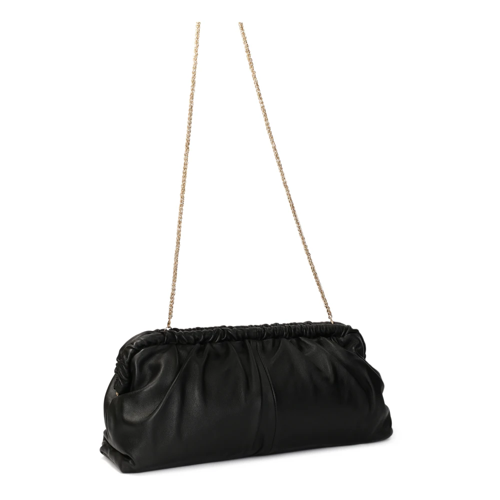 Kazar Zwarte leren handtas met vouw bij metalen frame Black Dames