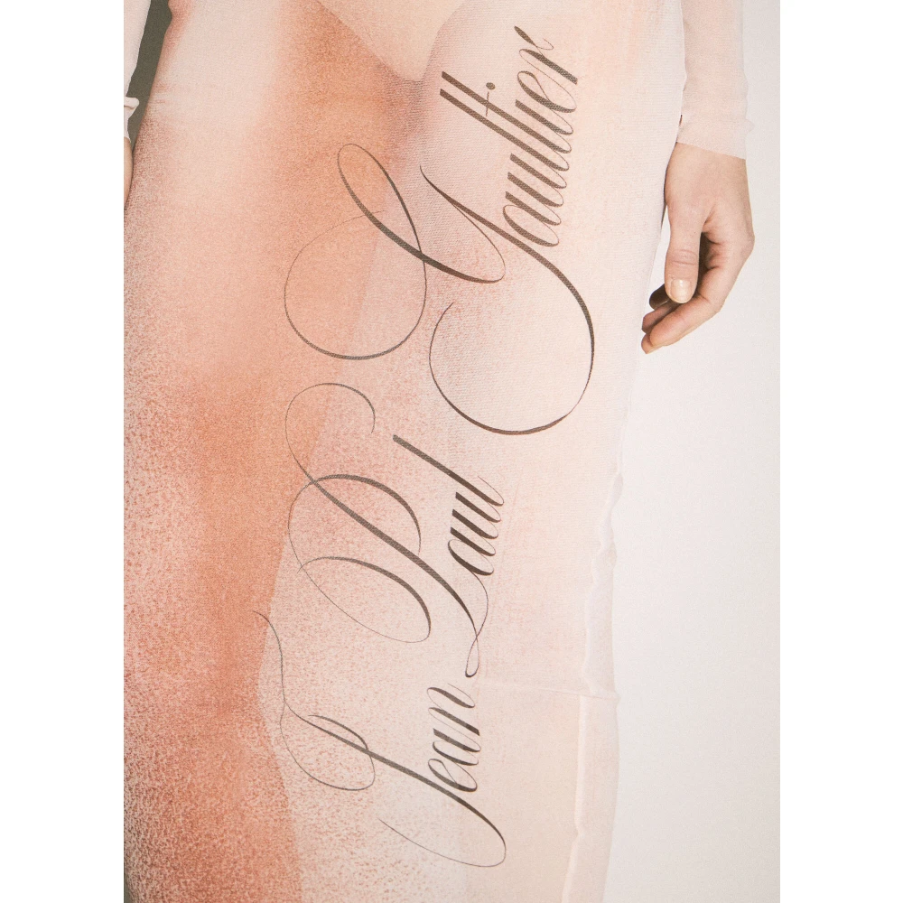 Jean Paul Gaultier Gedrukt Mesh Maxi Jurk Pink Dames