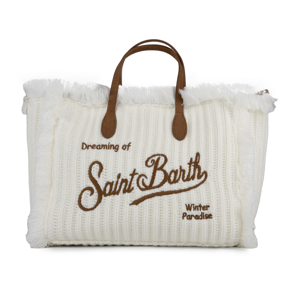 MC2 Saint Barth Stickad Shopper Väska med Fransar White, Dam