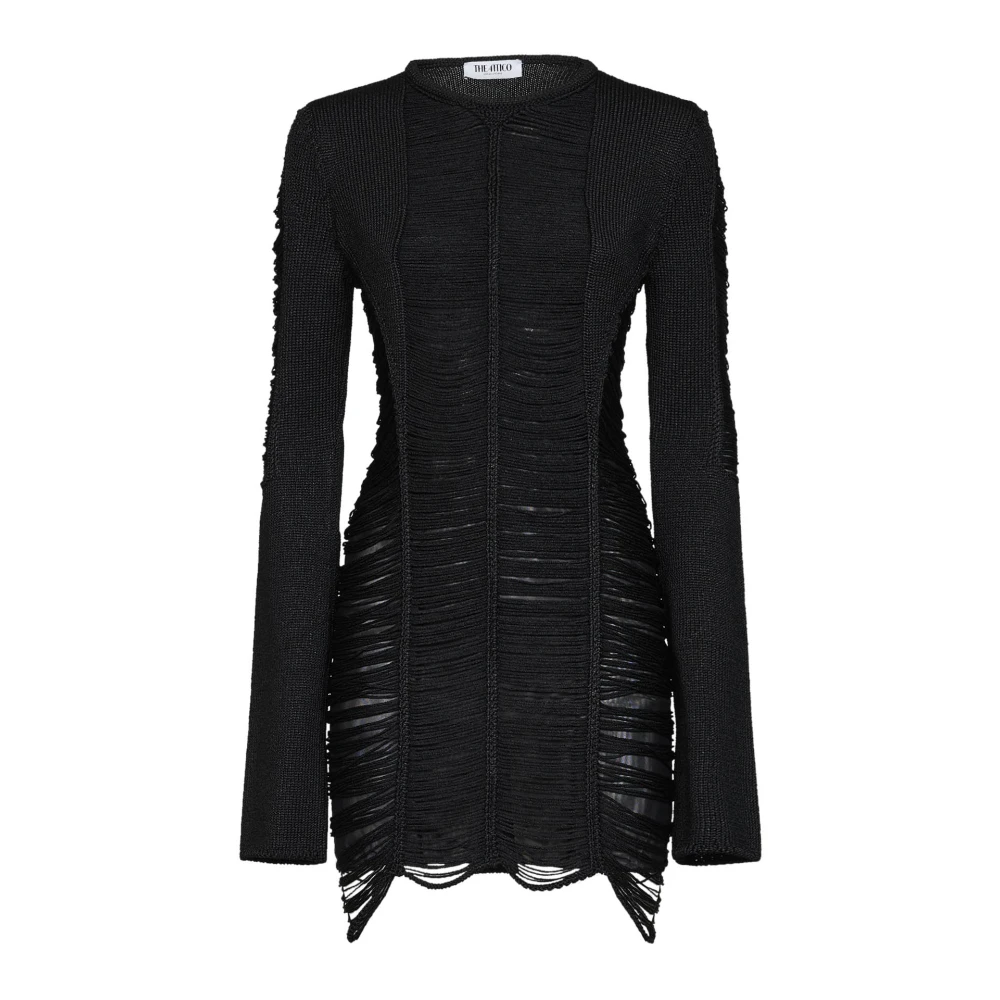 The Attico Fringed Knit Dress - Female - Knitted Dresses - Black - S - Dresses