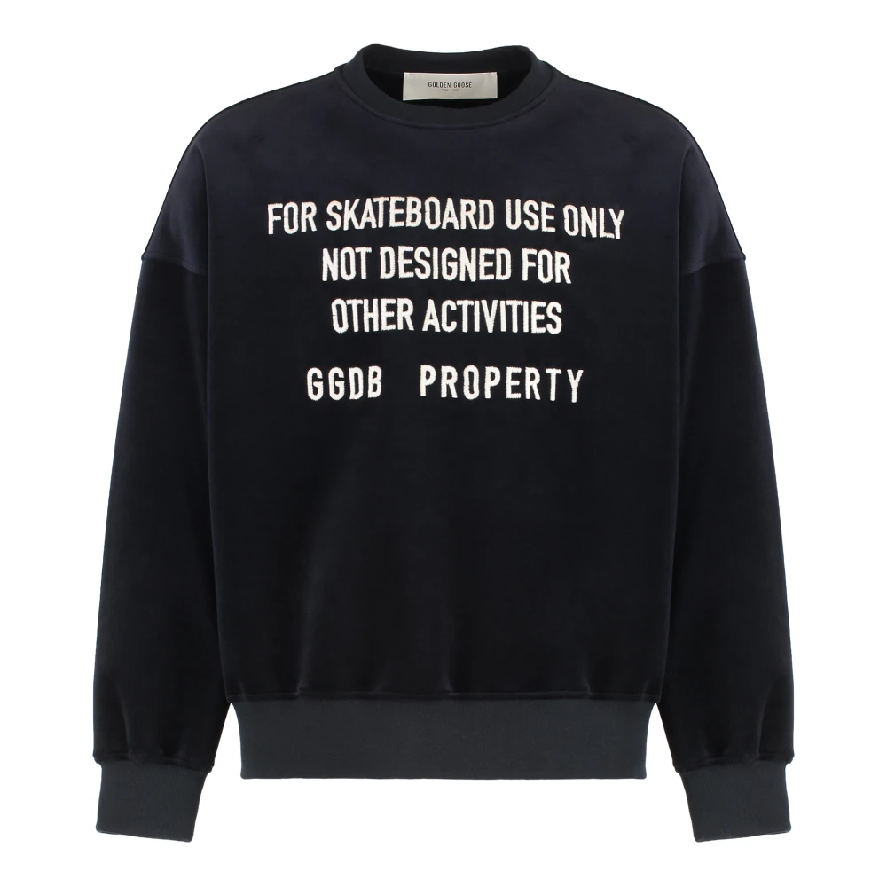 Golden Goose Bomull crew-neck sweatshirt med ribbkant Blue, Herr