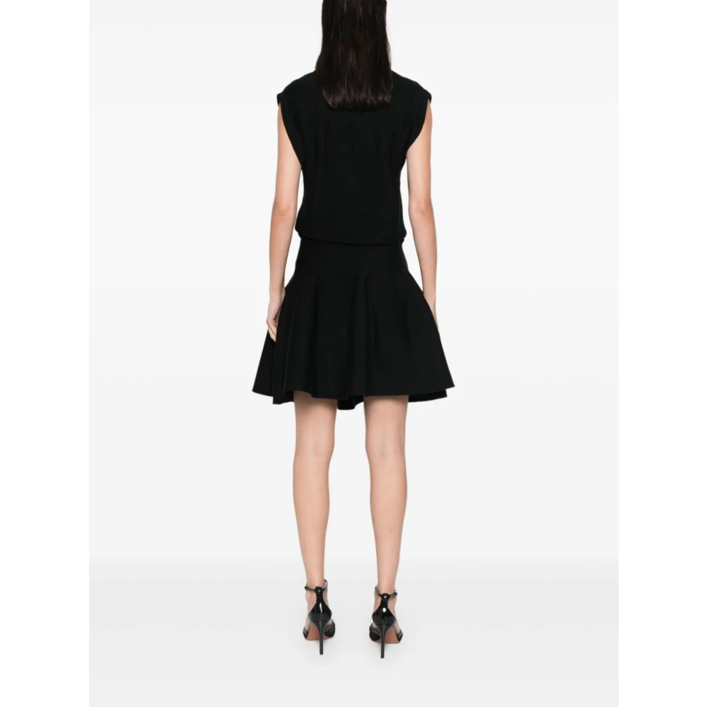 Alaïa Zwarte Geribbelde Godet Jurk Black Dames
