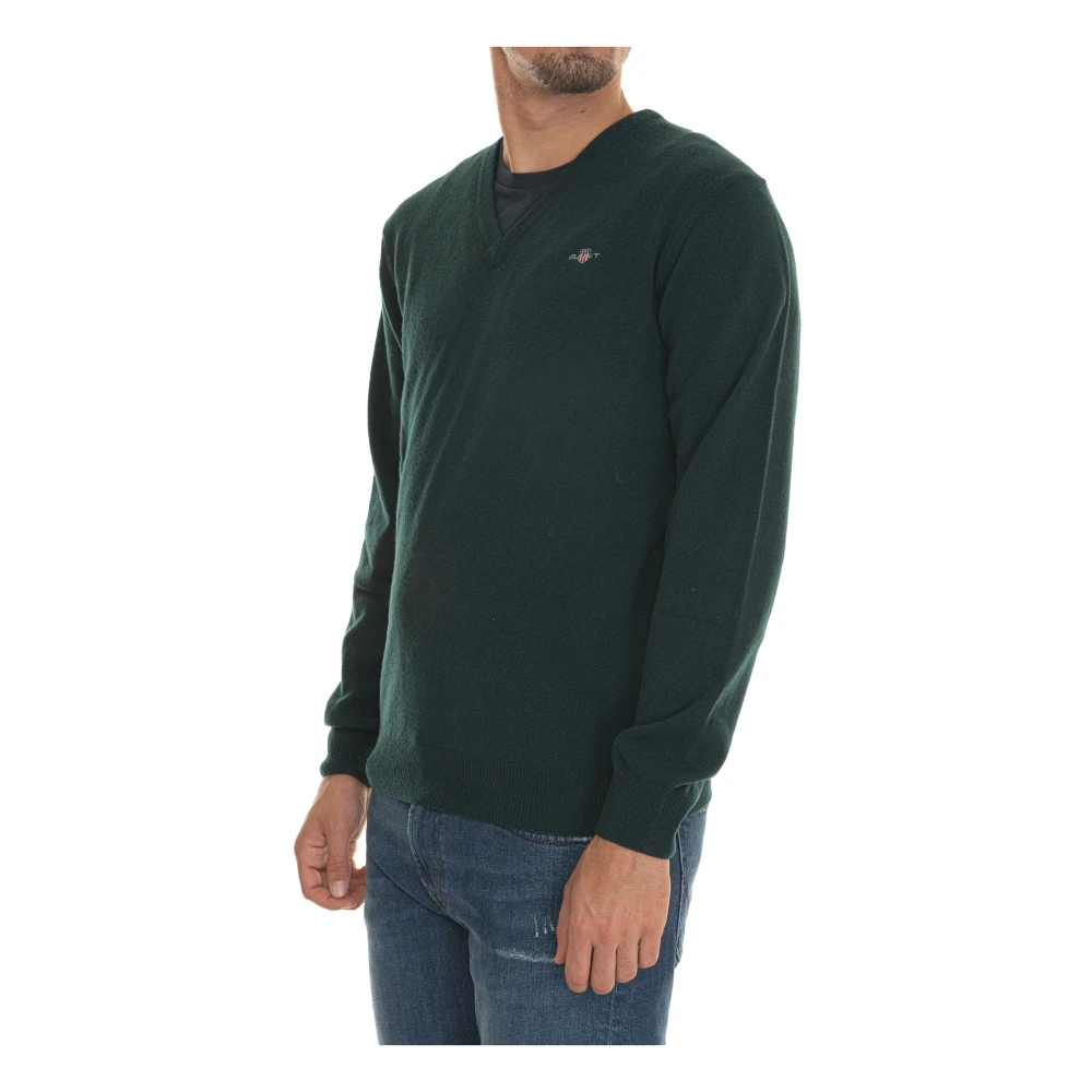 Gant V-hals trui extra fijne lamswol Green Heren