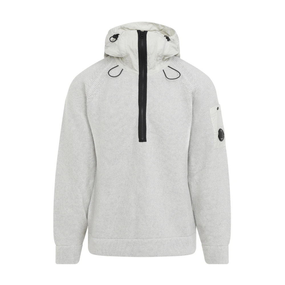 C.P. Company Off White Melange Knitwear Hoodie White Heren