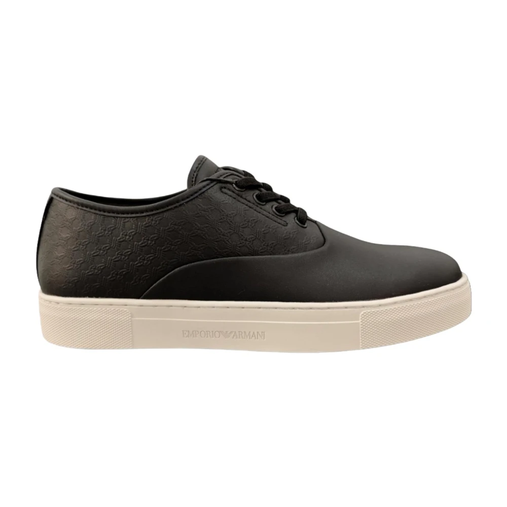 Emporio Armani Leren Sneakers met Reliëf Detail Black Heren