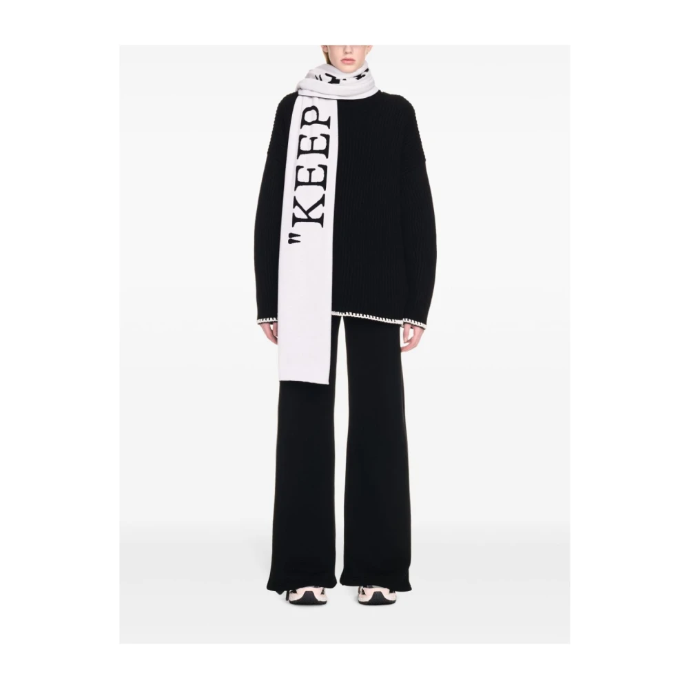 Off White Zwart Wol Gebreide Sjaal Black Dames