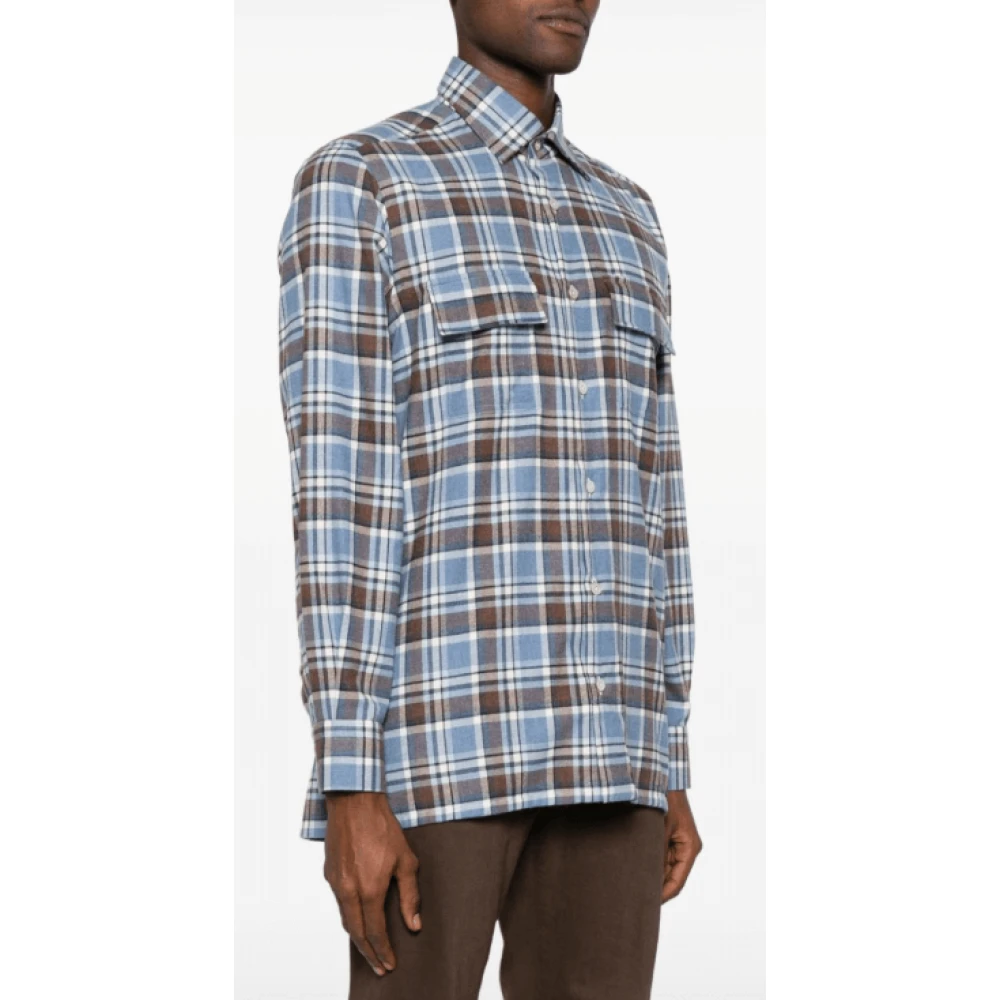 Kiton Lichtblauw Flanellen Shirt met Zakken Blue Heren