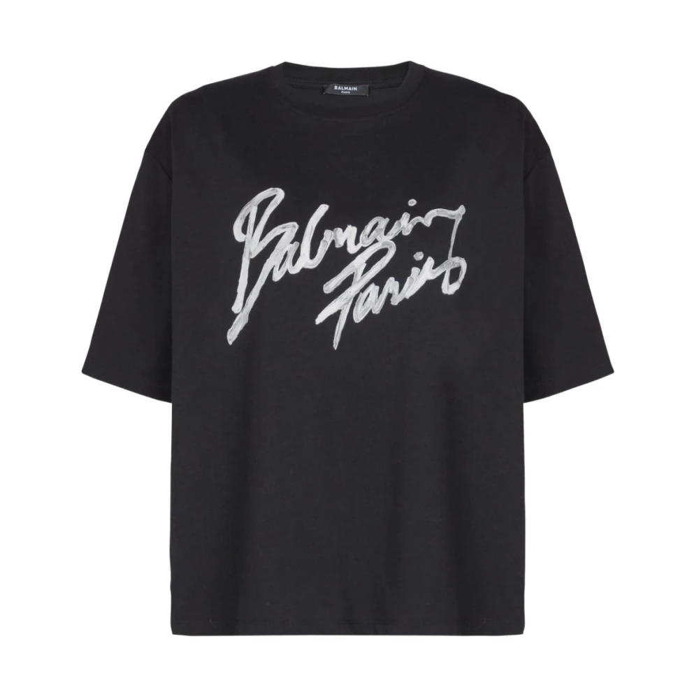Balmain Black Logo Cotton T-Shirt - Female - T-Shirts - M - Tops