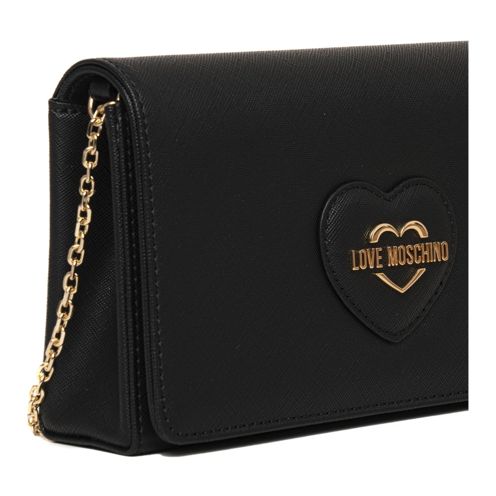 Love Moschino Metalen Ketting Schoudertas met Logo Black Dames