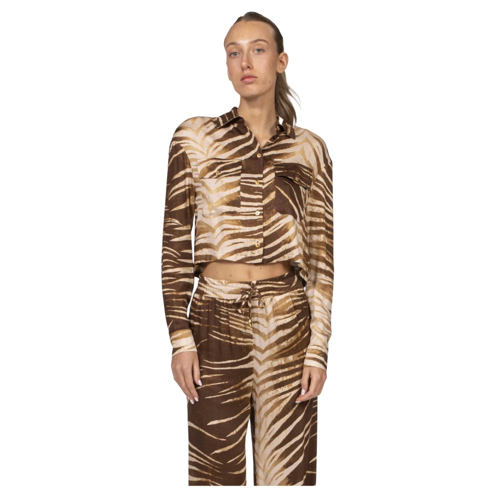 Just Cavalli Women's Brown Camicia Crop 751 - Shirts - L - Blouses & Shirts
