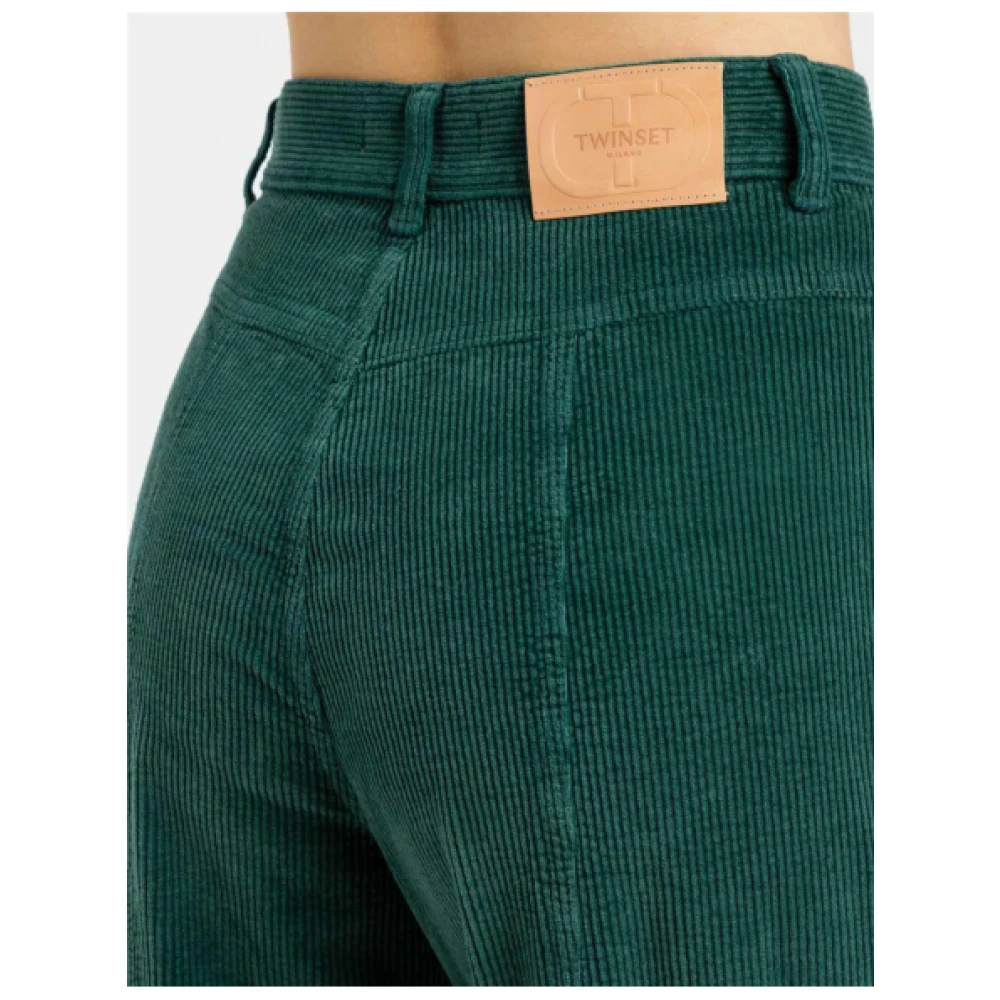 Twinset Donkergroene Corduroy Broek met Hoge Taille Green Dames