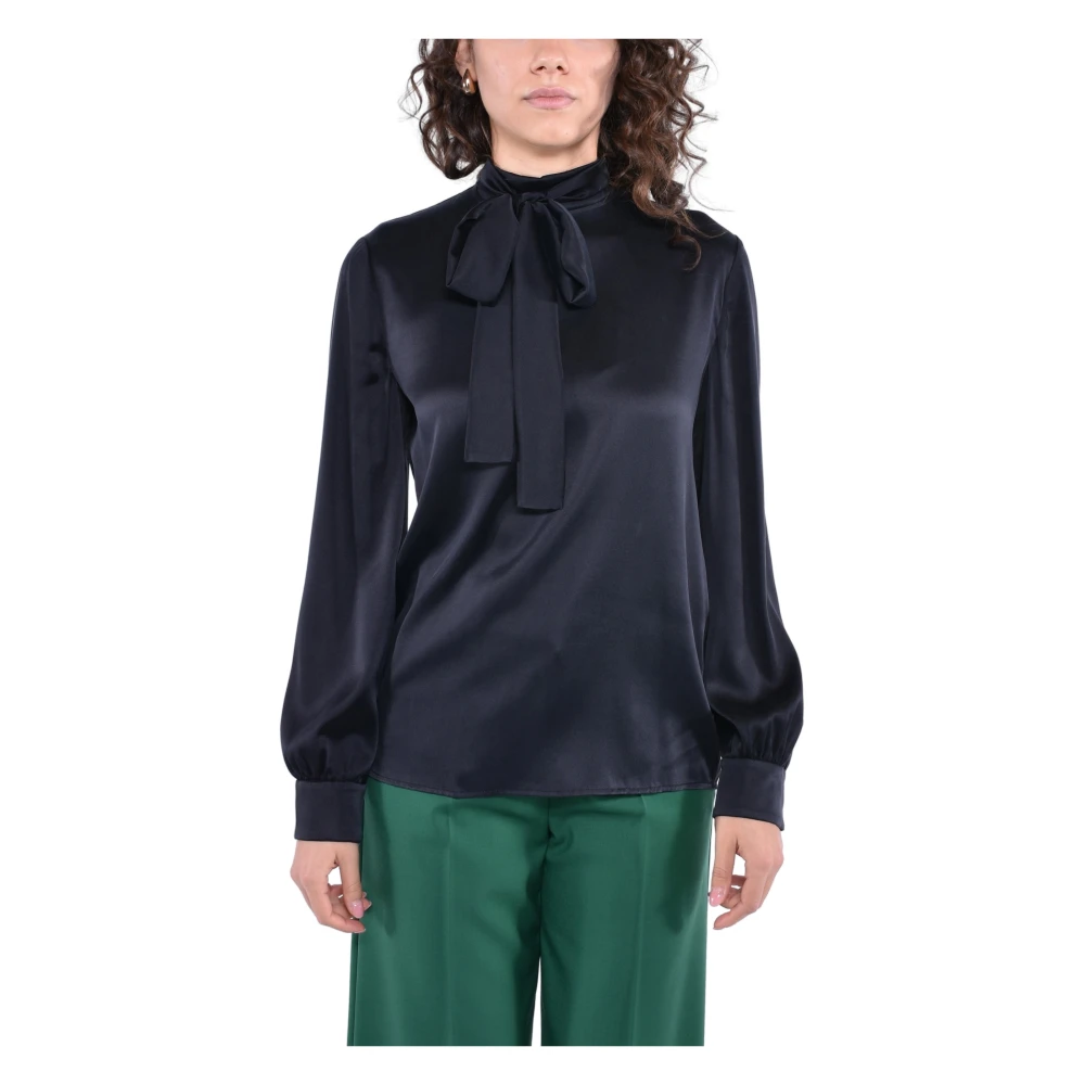 Max Mara Studio Zijden blouse met lange mouwen en strik Black Dames