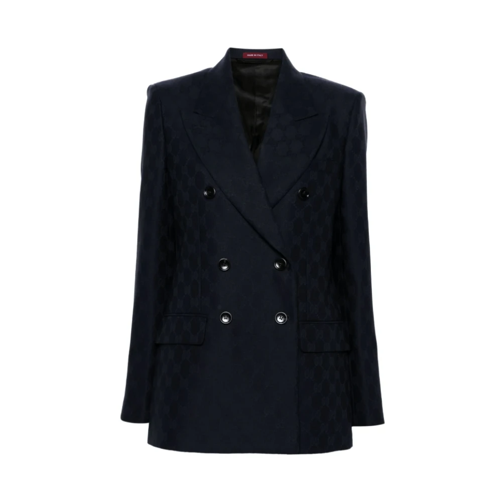 Gucci Blauwe Wollen Blazer met GG Jacquard Blue Dames