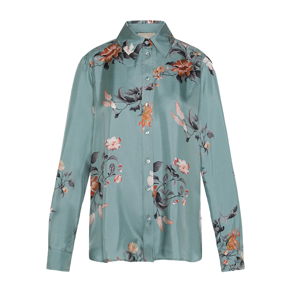 Momoni Zijden twill klassieke blouse met patroon kraag Blue Dames